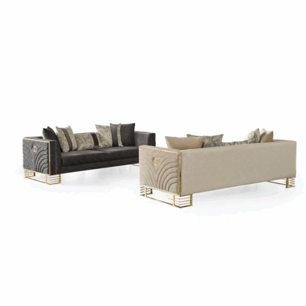 Canapé Capitonné et Fauteuils en Velours GG